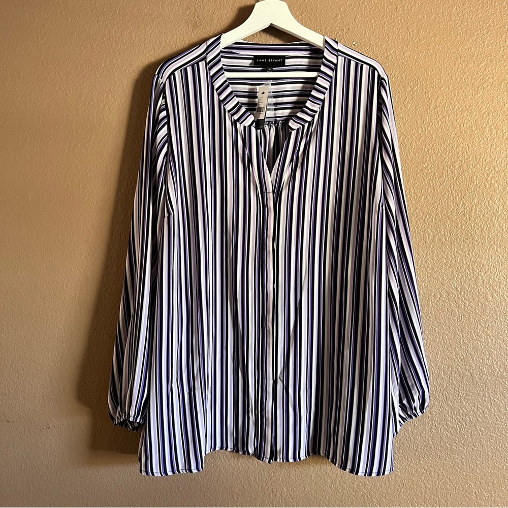 Lane Bryant Women's Striped Button Down Top Purple and White Size 20 NWT - Picture 2 of 8